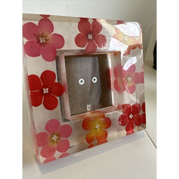 Acrylic Lucite Mod 3D Encased Pink Silk Flower Vtg  5.5" Frame for 3" Photo - Picture 3 of 16